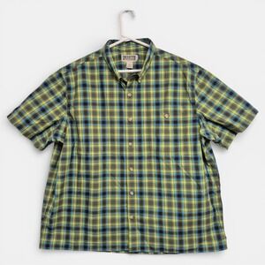 Duluth Trading Co Mens 2XL Relaxed Fit‎ Plaid SS Button Down Shirt Green Work
